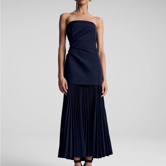 A.L.C. Navy Strapless Pleated Dress